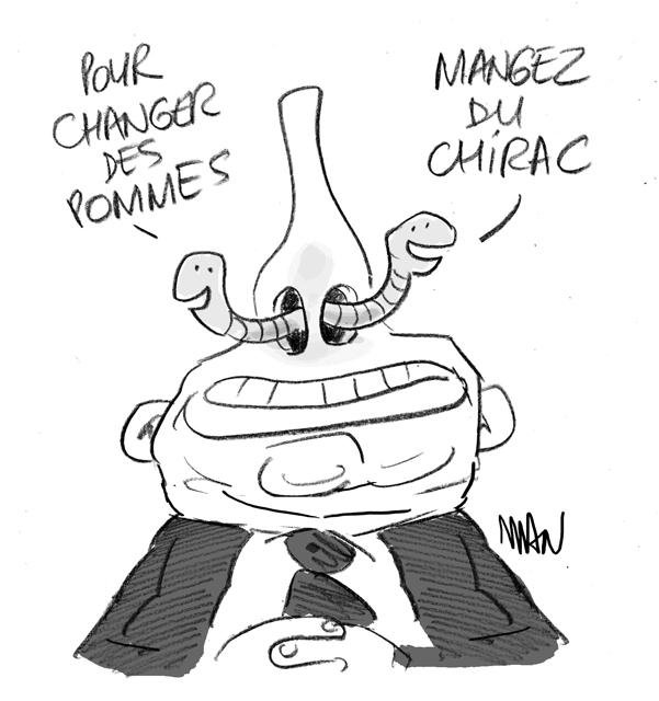 Dessin de presse : Chirac-pommes presse : Chirac-pommes