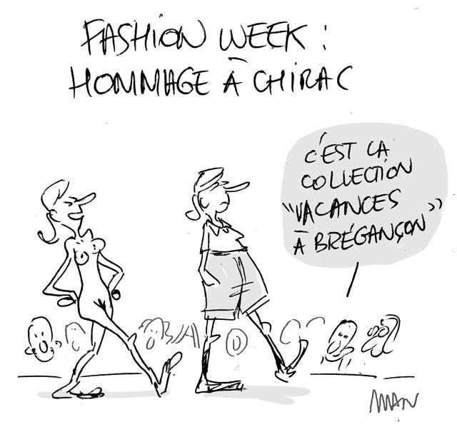 Dessin de presse : Chirac-fashion week presse : Chirac-fashion week