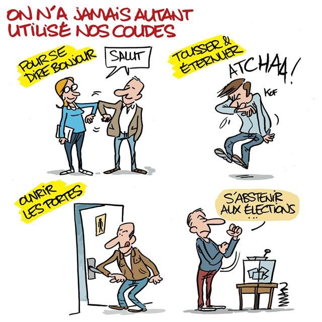 Dessin de presse : Coronavirus-coudes presse : Coronavirus-coudes