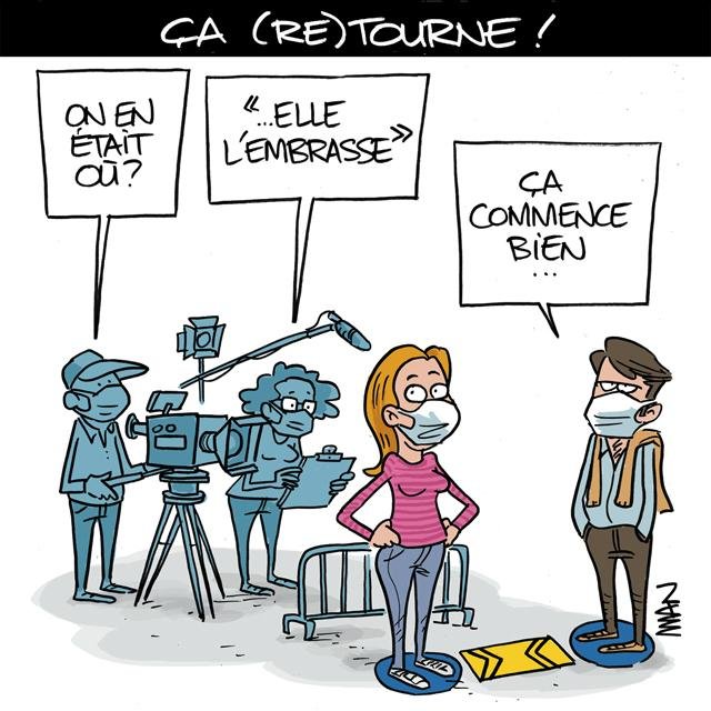 Dessin de presse : Tournage post-civid presse : Tournage post-civid