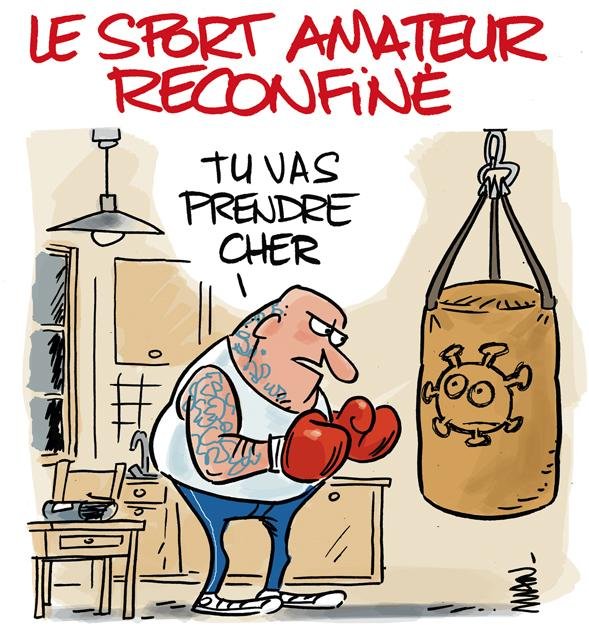 Dessin de presse : Sport confiné presse : Sport confiné