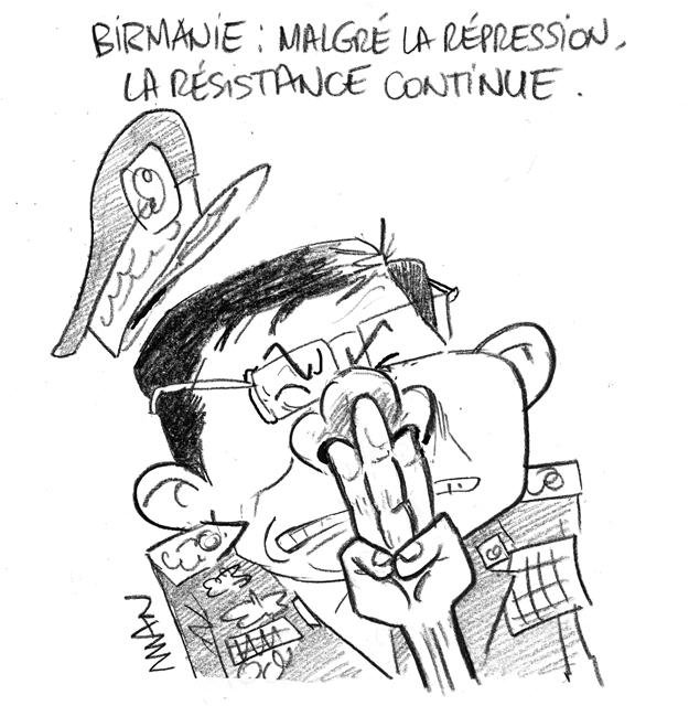 Dessin de presse : Birmanie-3fingers presse : Birmanie-3fingers