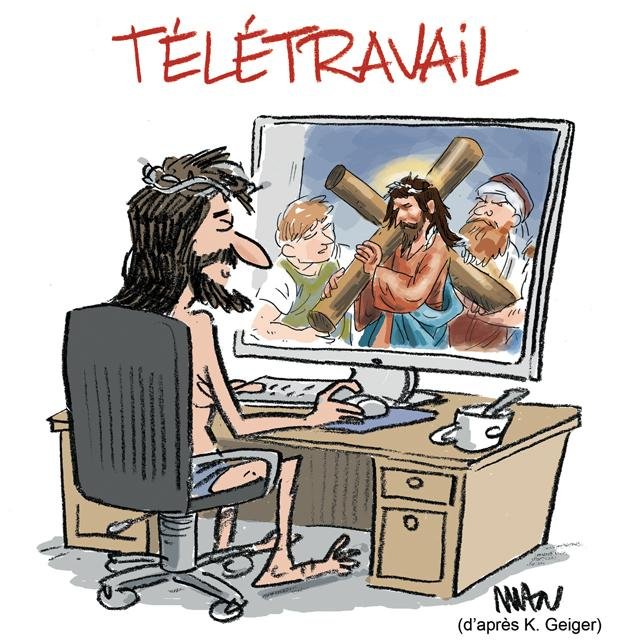 Dessin de presse : Télétravail à Pâques presse : Télétravail à Pâques