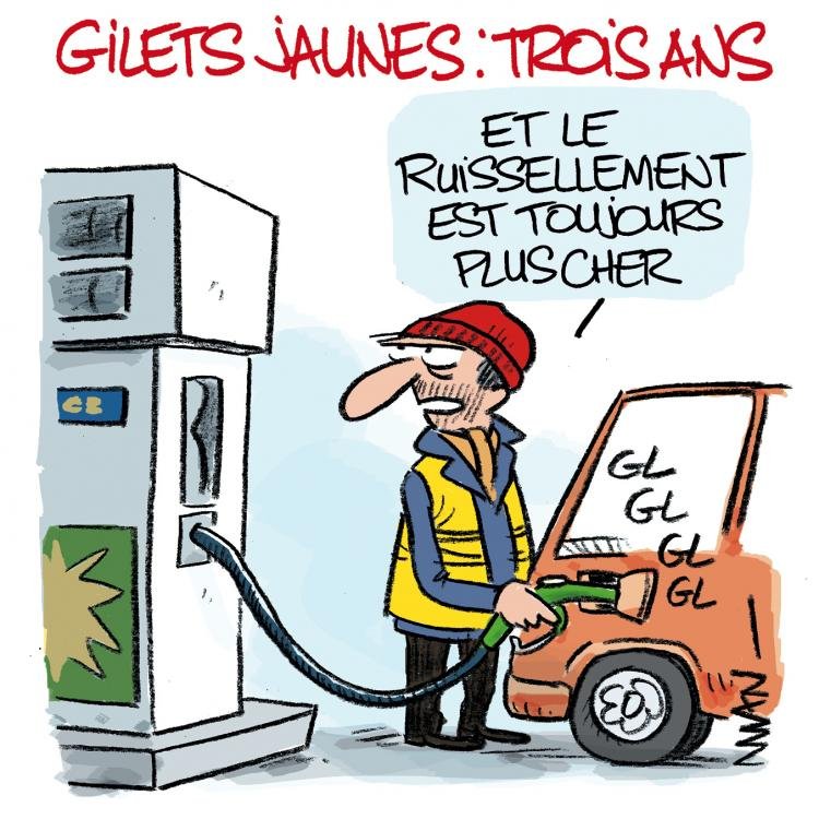 Dessin de presse : Gilets jaunes 3 ans presse : Gilets jaunes 3 ans