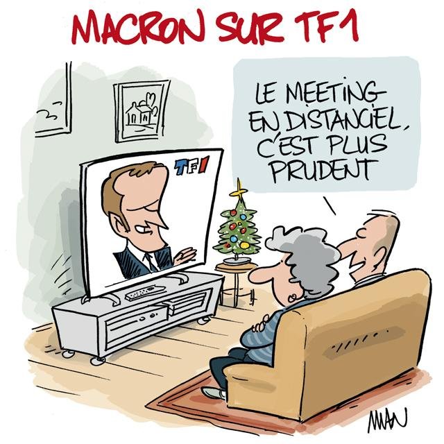Dessin de presse : Macron sur TF1 presse : Macron sur TF1