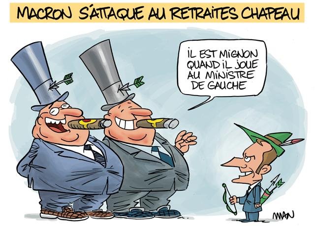 Dessin de presse : Macron Hood presse : Macron Hood