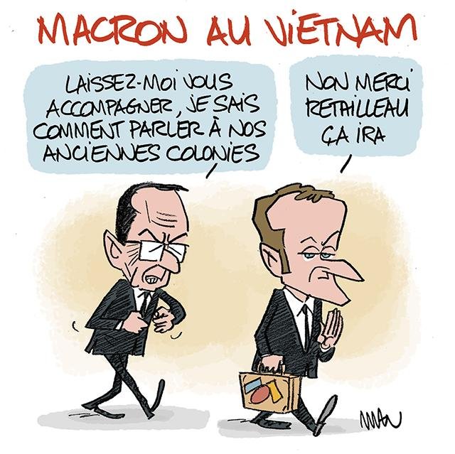 Dessin de presse : Macron au Vietnam presse : Macron au Vietnam