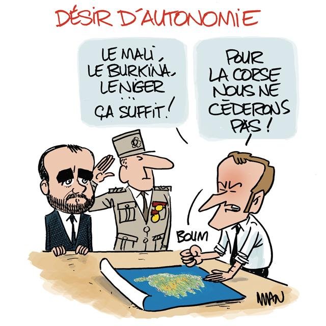 Dessin de presse : Macron en Corse presse : Macron en Corse