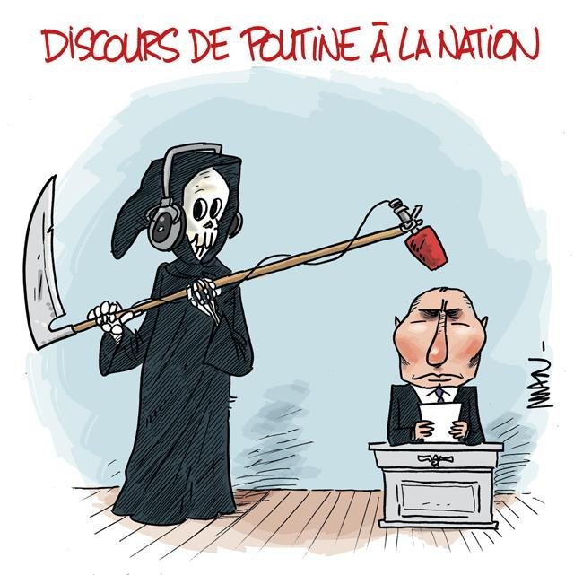 Dessin de presse : Discours de Poutine presse : Discours de Poutine