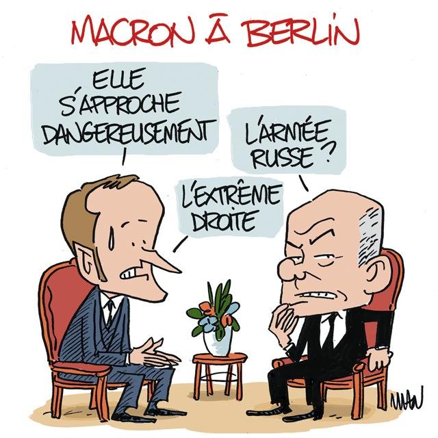 Dessin de presse : Macron à Berlin presse : Macron à Berlin