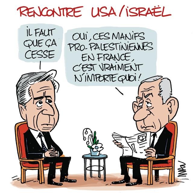 Dessin de presse : Blinken-Netanyahu presse : Blinken-Netanyahu